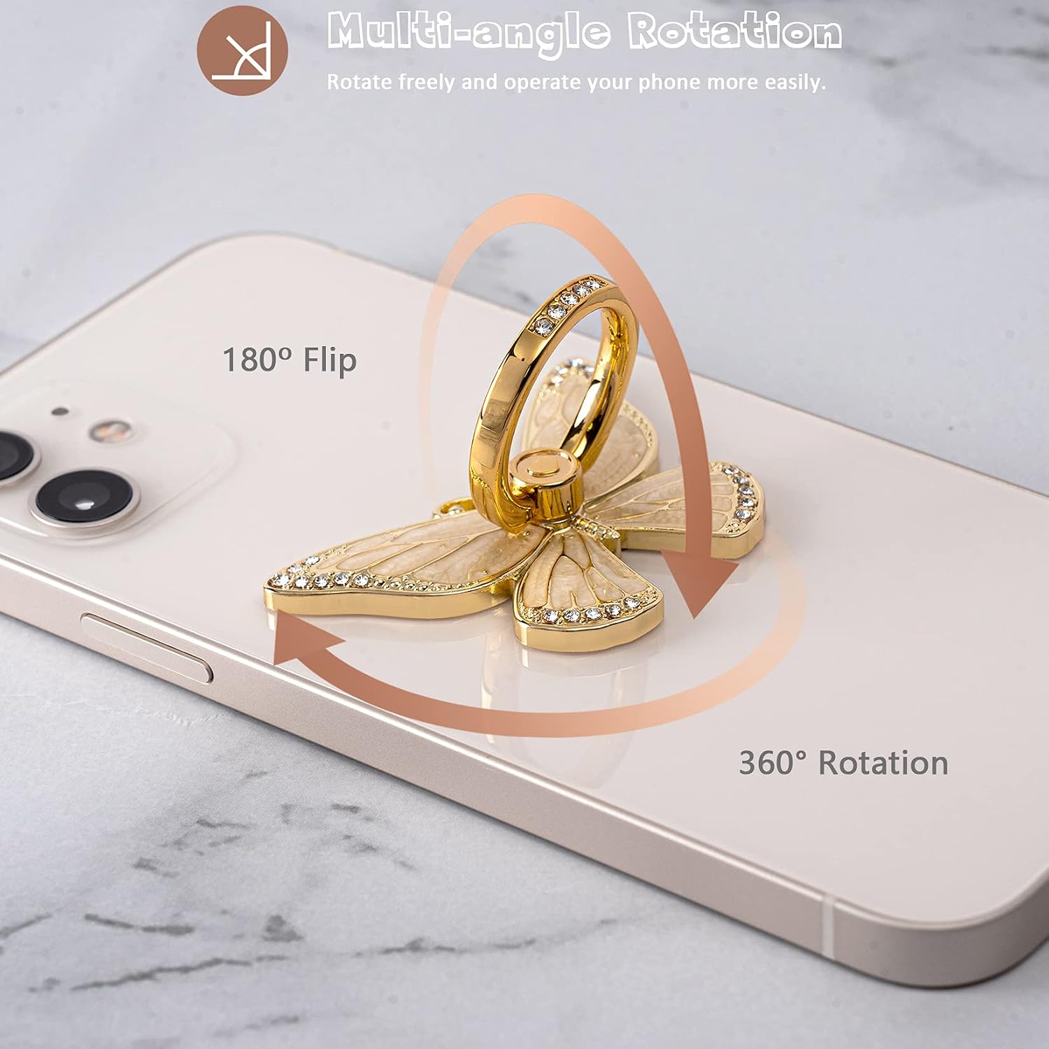 Butterfly Ring Grip and Stand — 360° Rotation, Metal