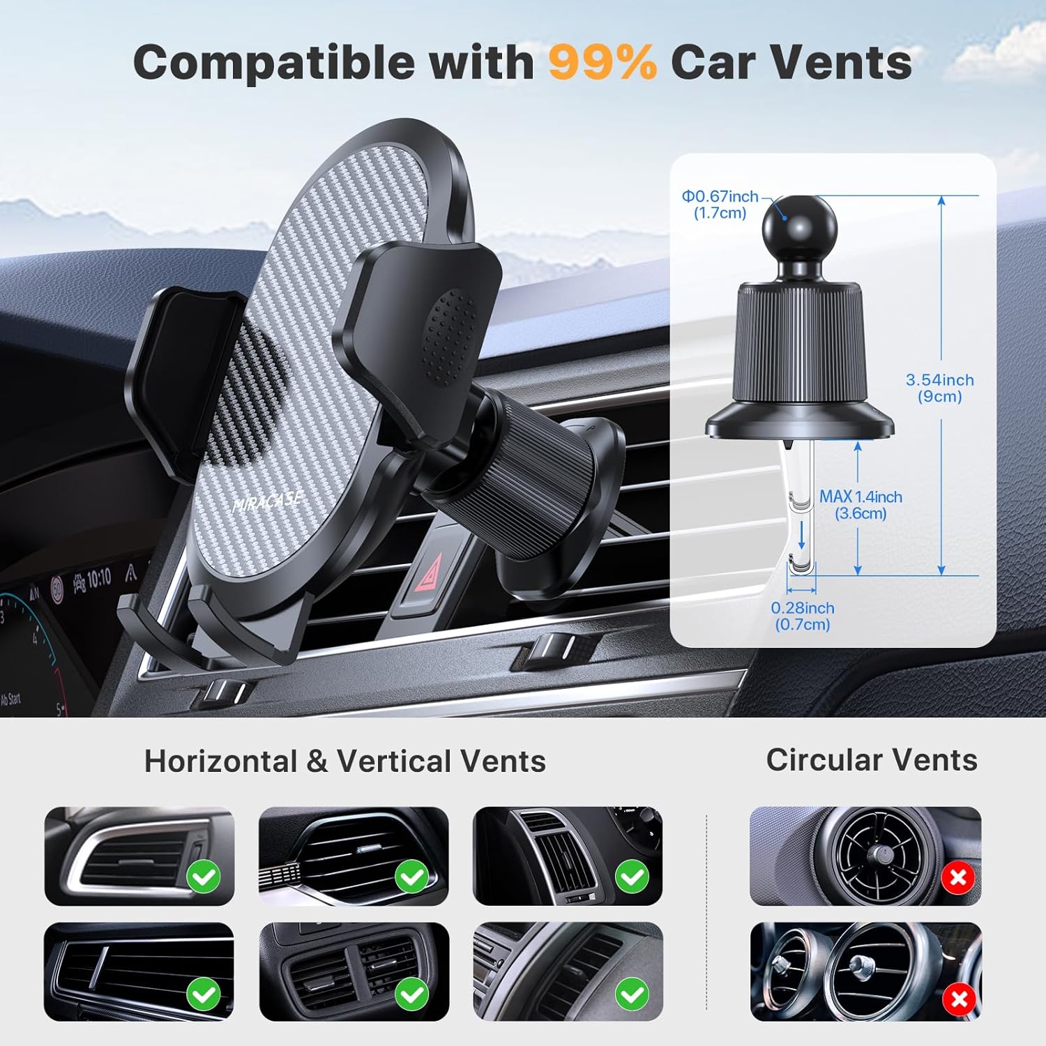 Car Vent Phone Mount with Metal Hook Clip