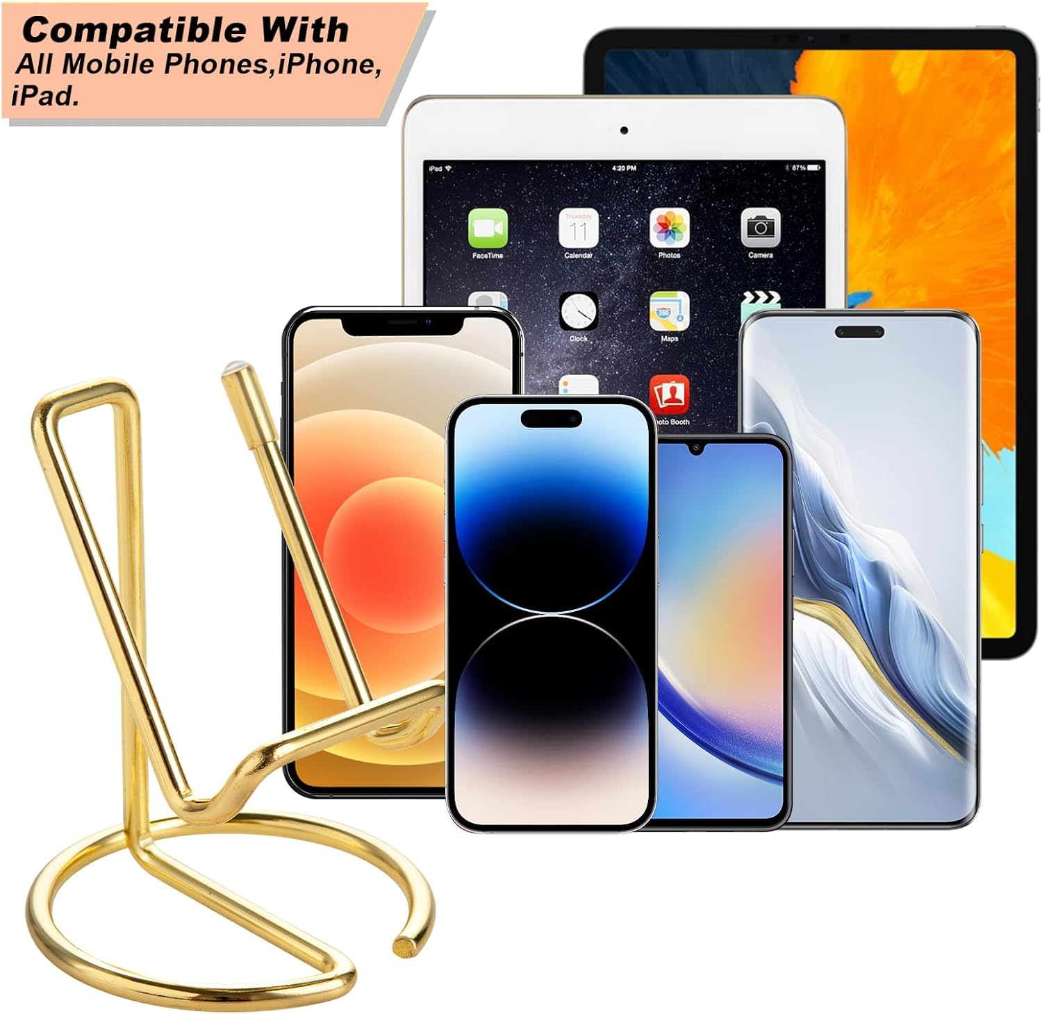 Desk Phone Stand — Metal, Gold Finish