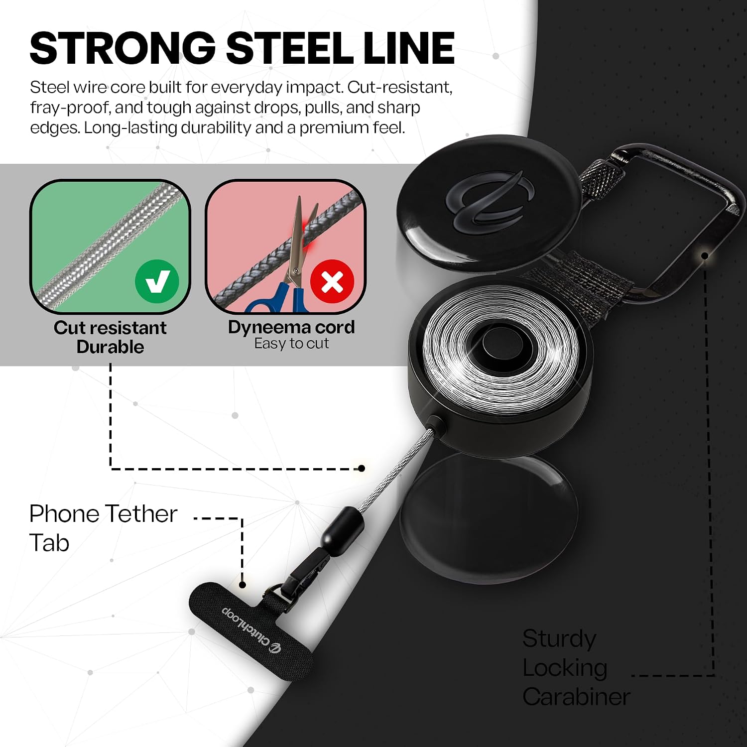 Retractable Anti-Theft Phone Tether — Steel Cable with Locking Carabiner