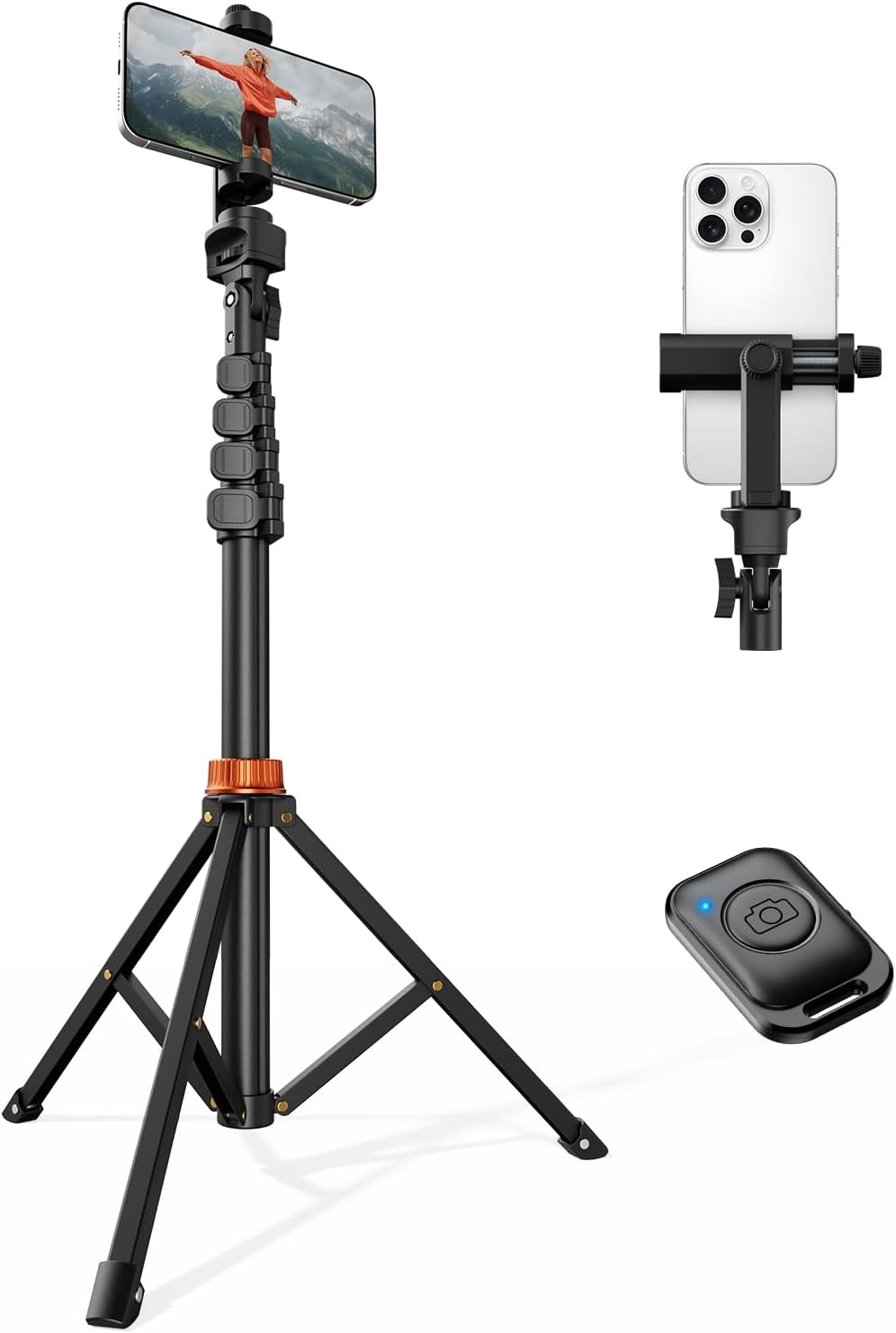 Phone Tripod — 66 in, Extendable, with Remote and Stand