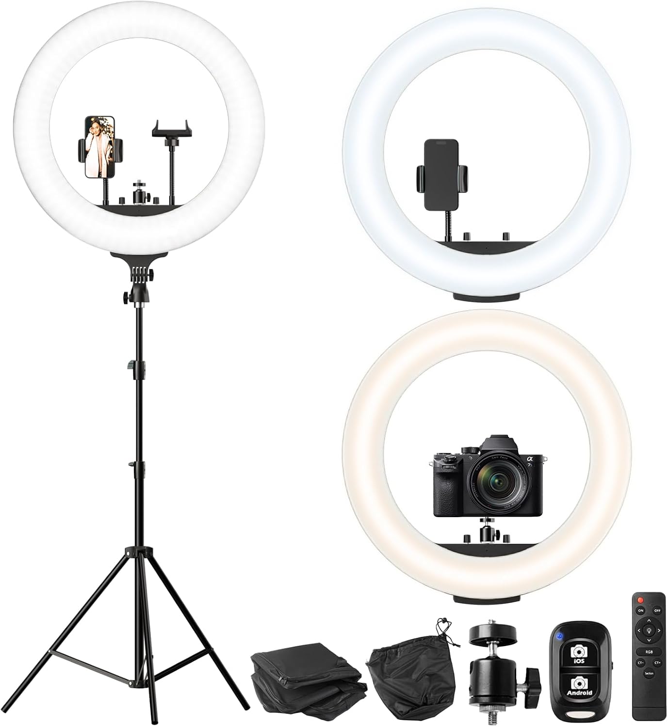 Ring Light — 22 in, 60 W, with 72 in Stand and Phone Holder