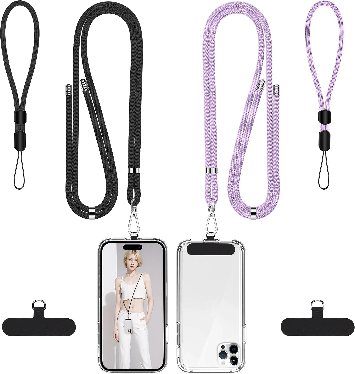 Phone Lanyard Set — 2 Neck Straps and 2 Wrist Straps, Adjustable