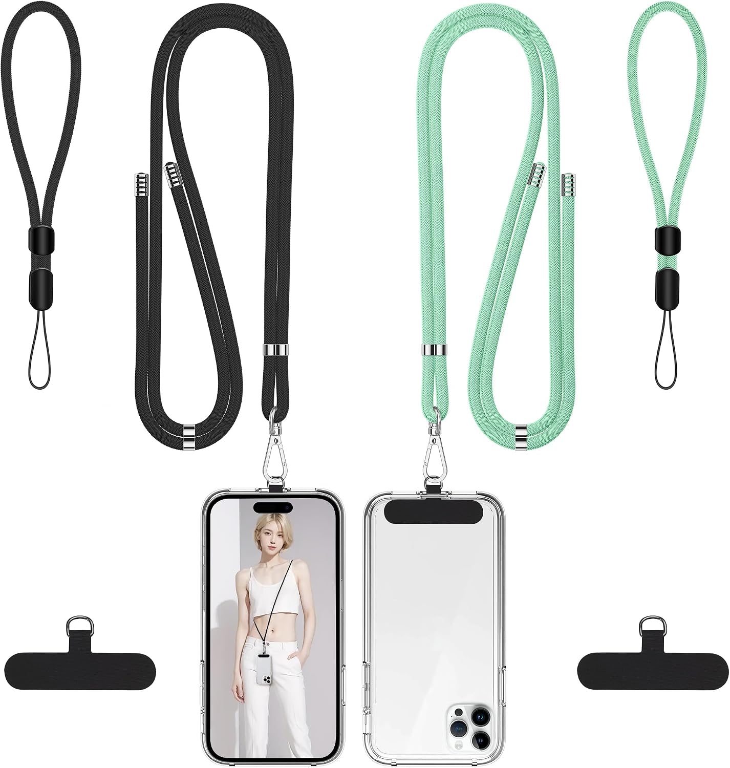 Phone Lanyard Set — 2 Neck Straps and 2 Wrist Straps, Adjustable