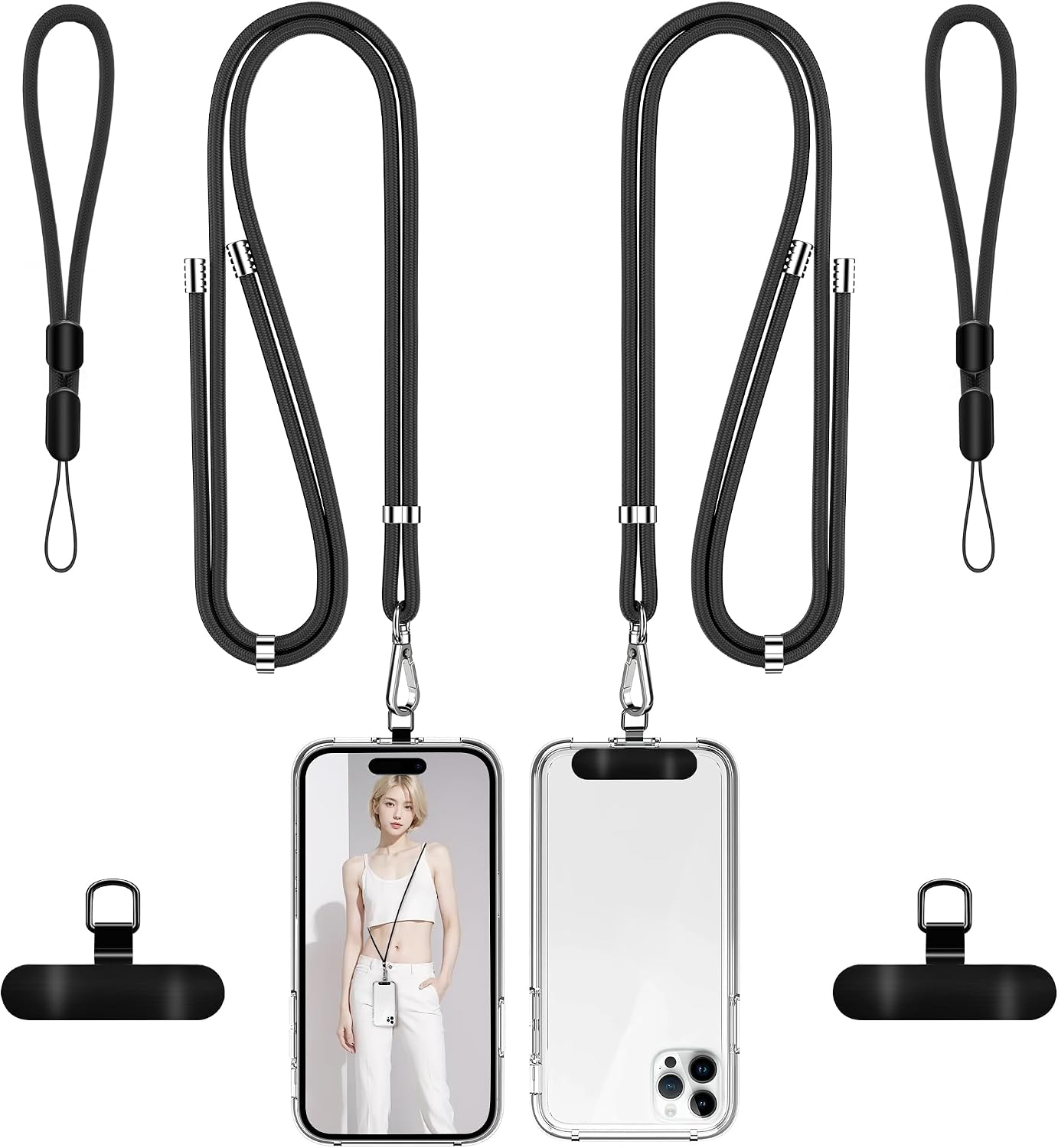 Phone Lanyard Set — 2 Neck Straps and 2 Wrist Straps, Adjustable