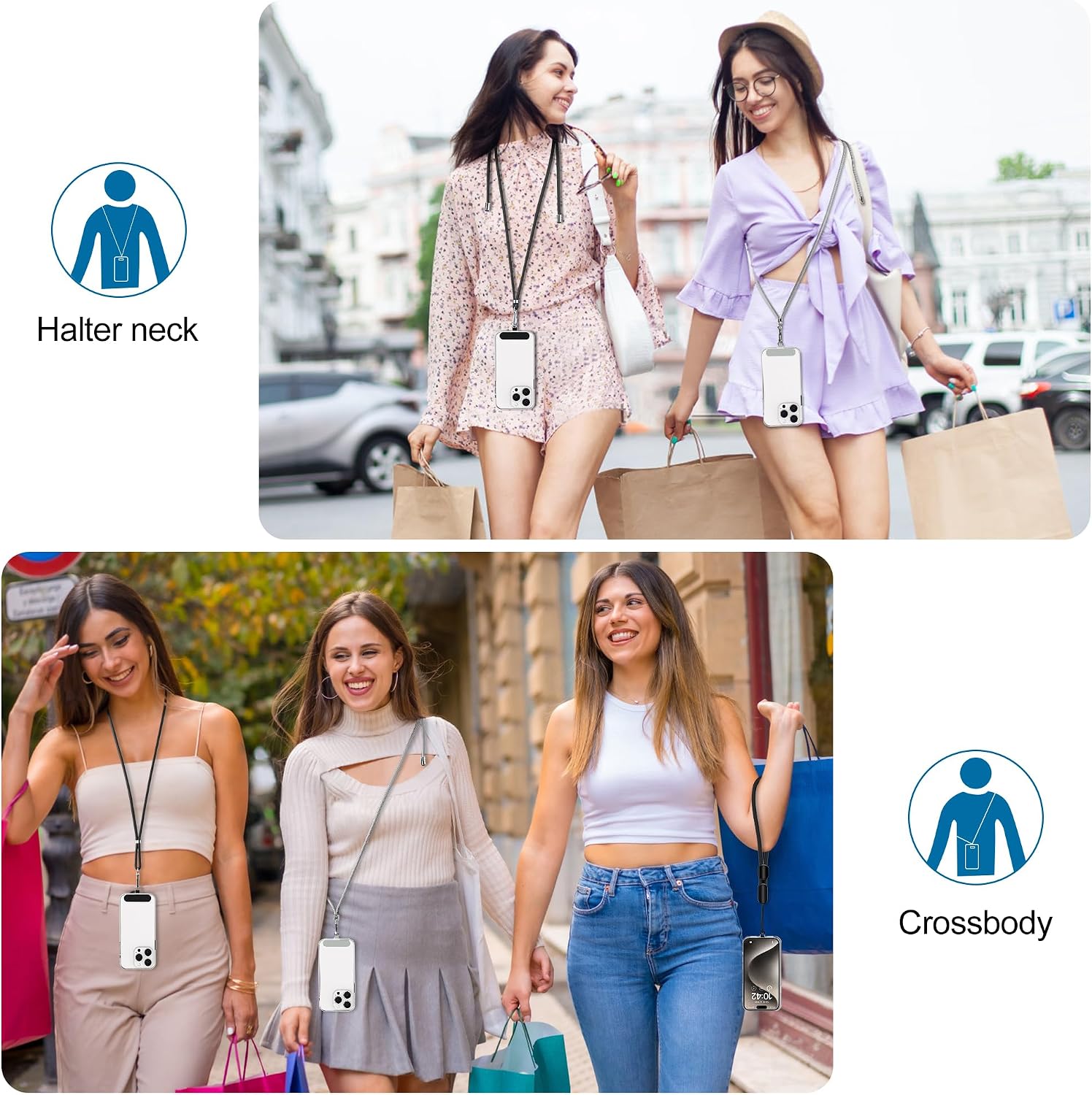 Phone Lanyard Set — 2 Neck Straps and 2 Wrist Straps, Adjustable