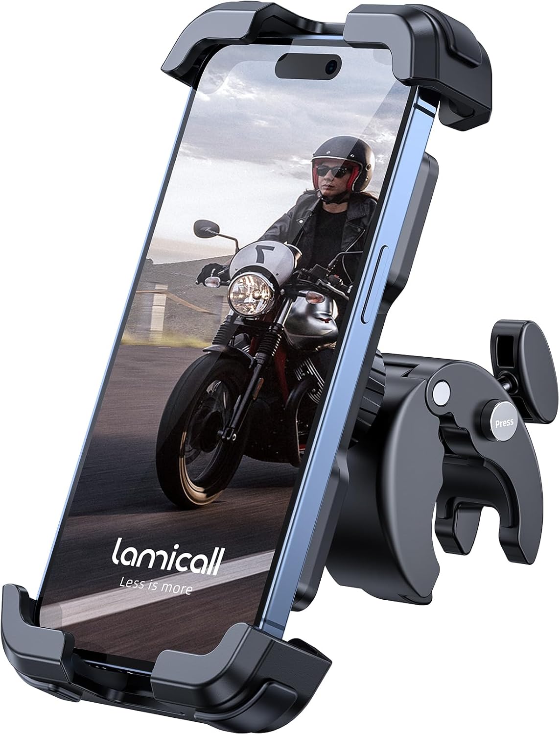 Motorcycle and Bike Phone Mount — Metal Lock, Quick Install Bar Clip