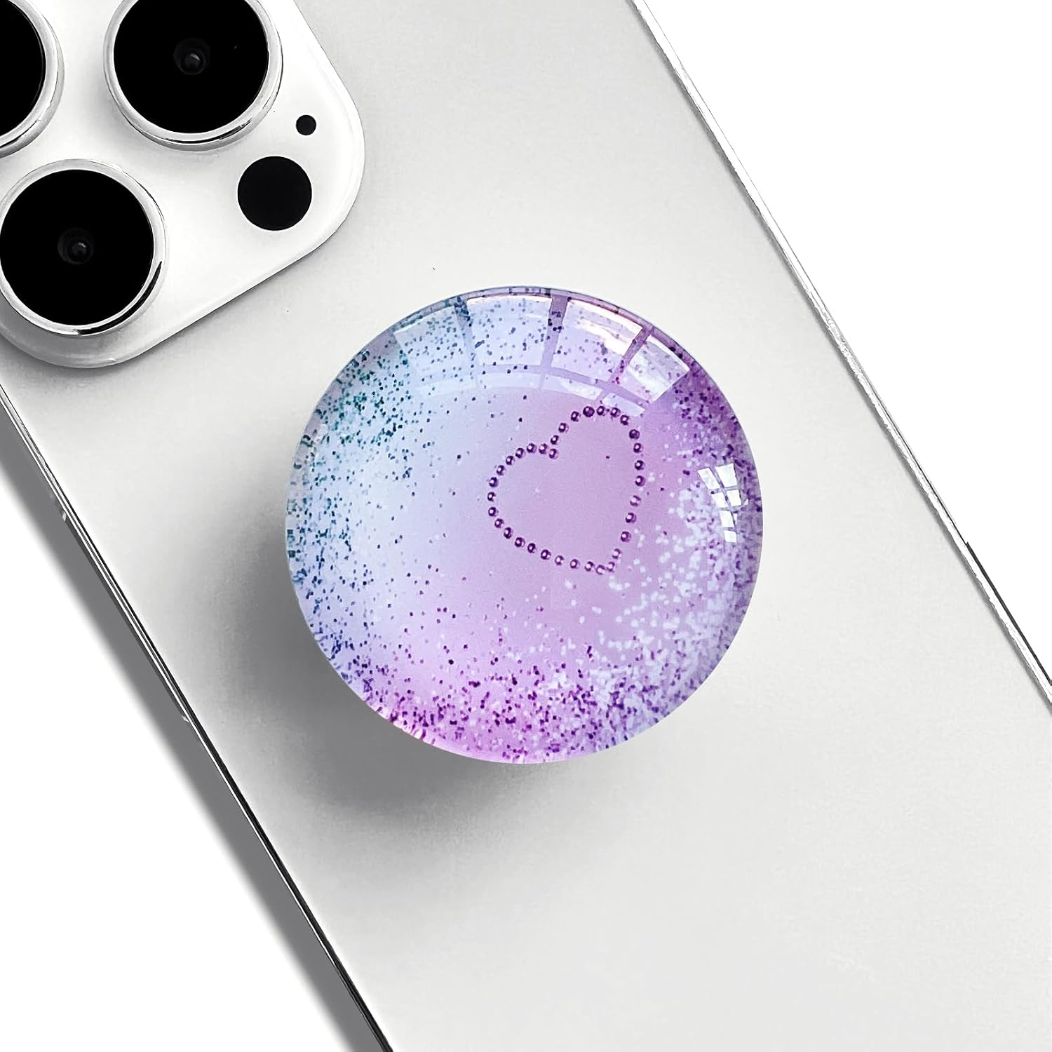 Collapsible Phone Grip — Clear Crystal Glitter