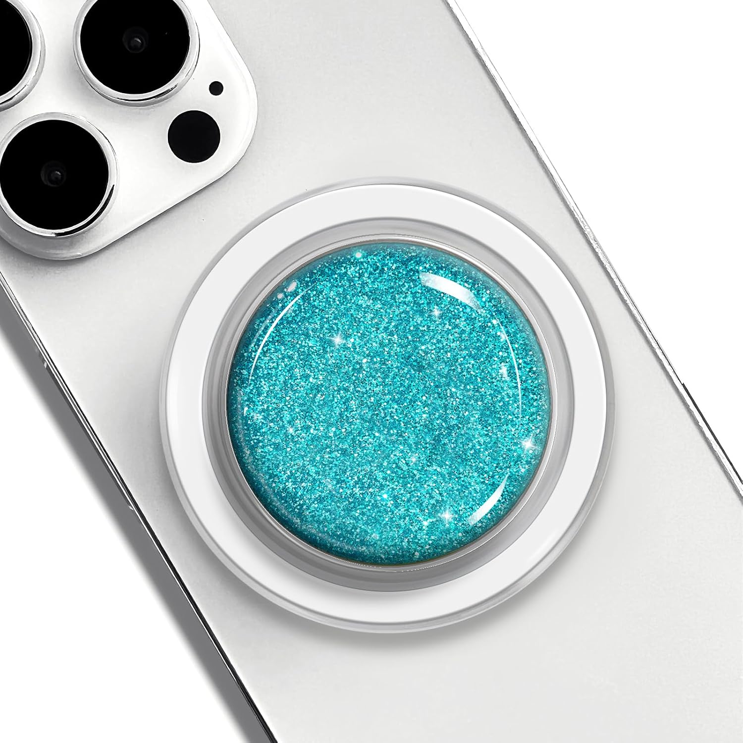 Collapsible Phone Grip — Clear Crystal Glitter