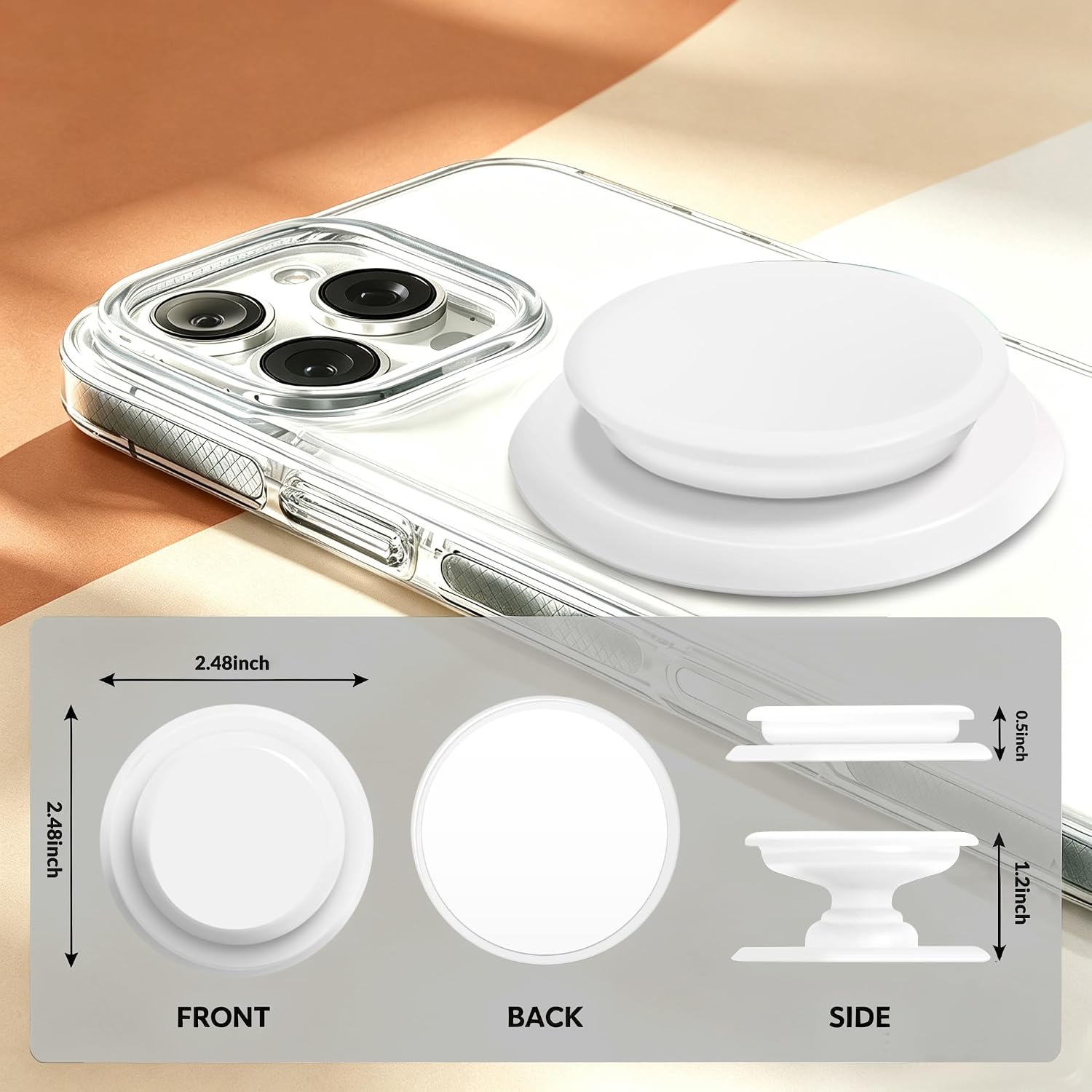 Collapsible Phone Grip — Clear Crystal Glitter