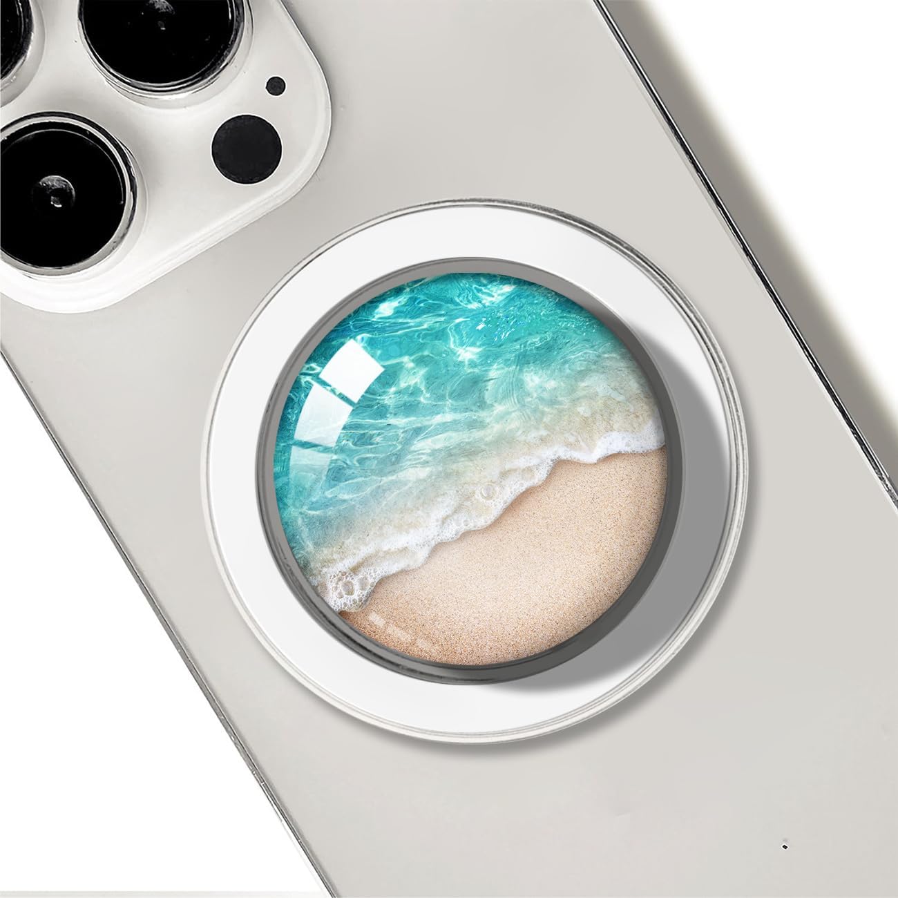 Collapsible Phone Grip — Clear Crystal Glitter