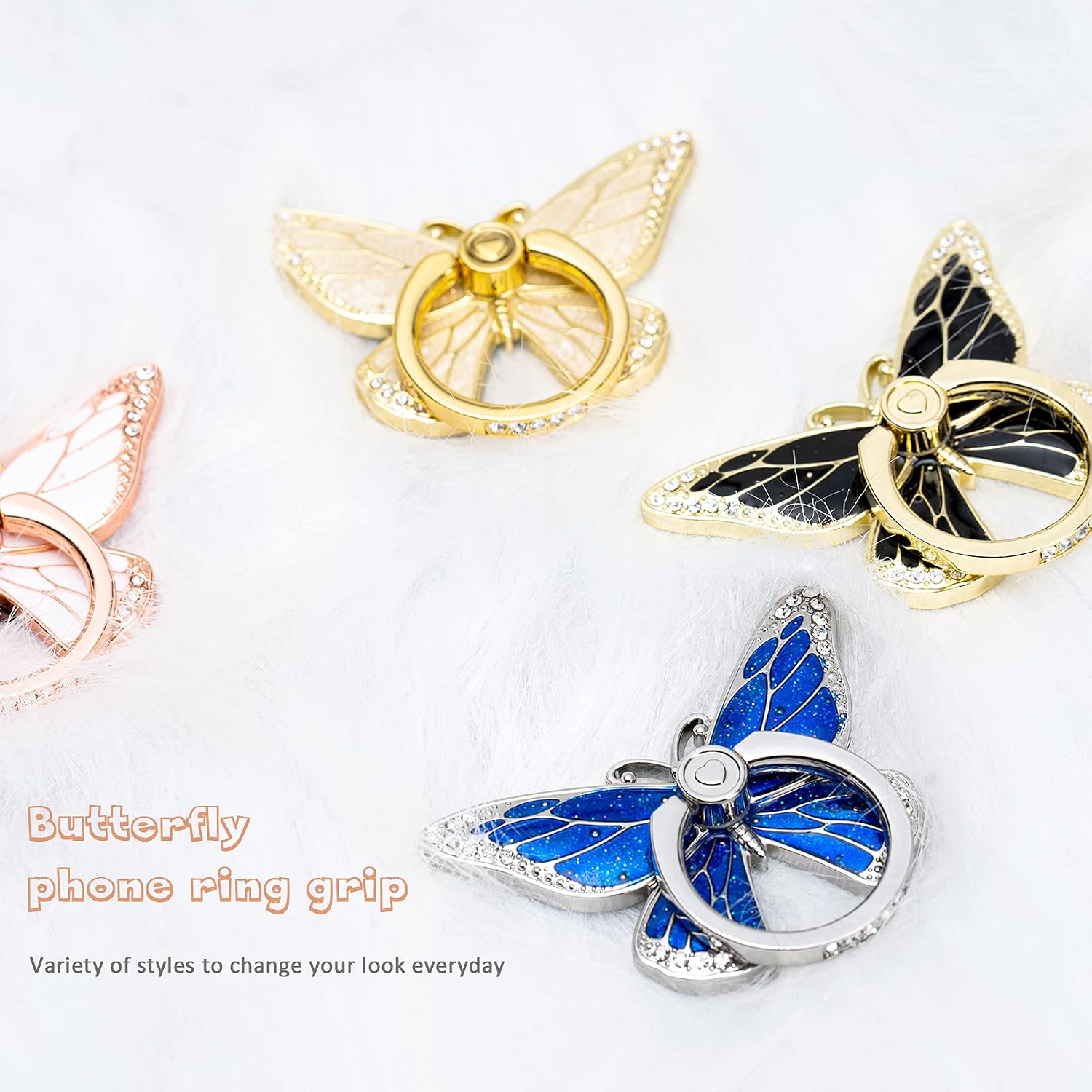 Butterfly Ring Grip and Stand — 360° Rotation, Metal