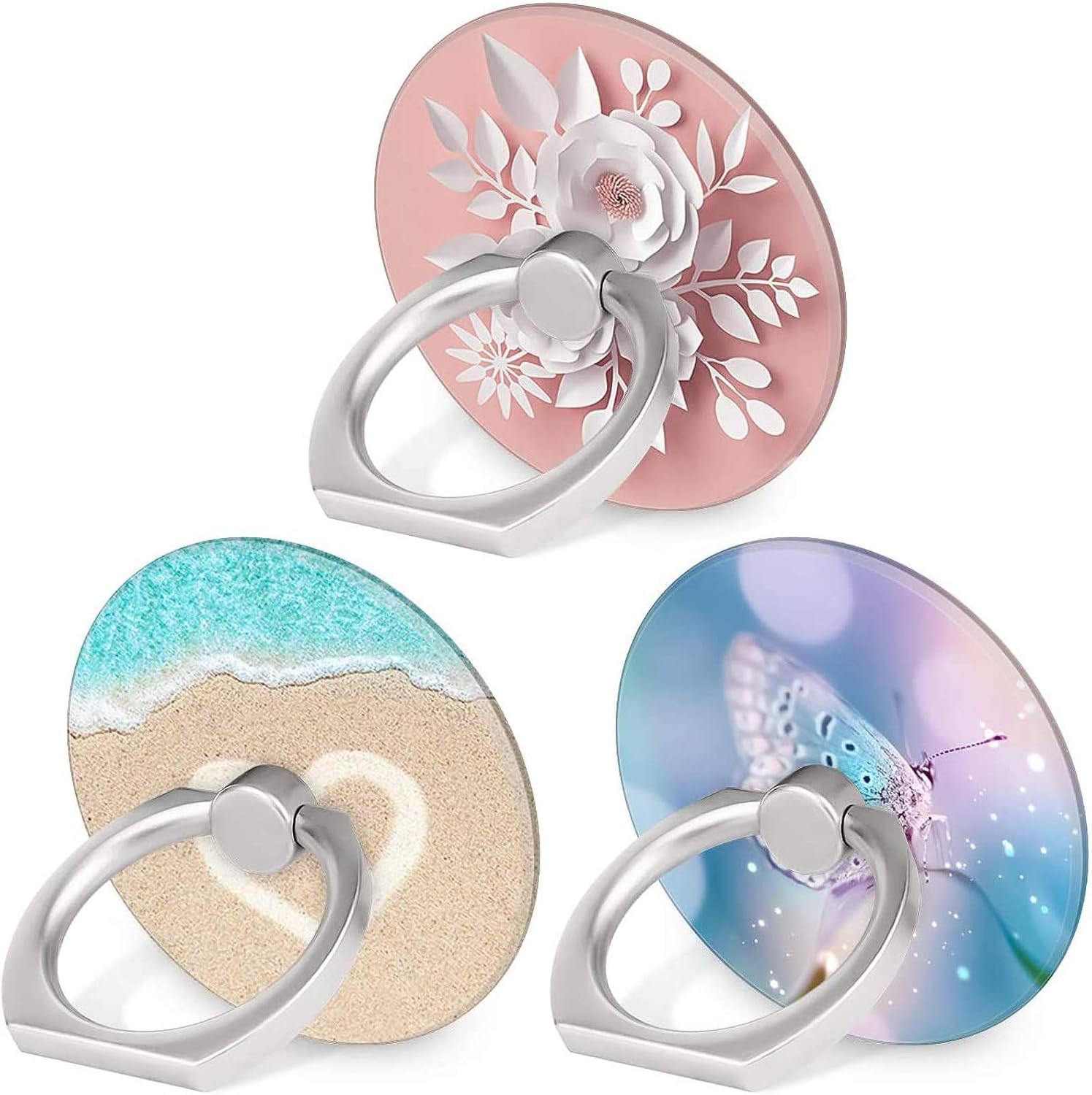Ring Grip Stand — 3 Pack, 360° Rotation, Marble Finish