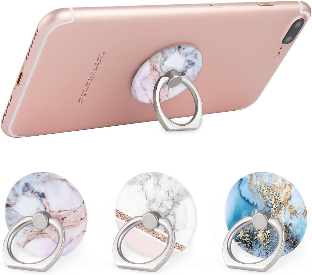 Ring Grip Stand — 3 Pack, 360° Rotation, Marble Finish