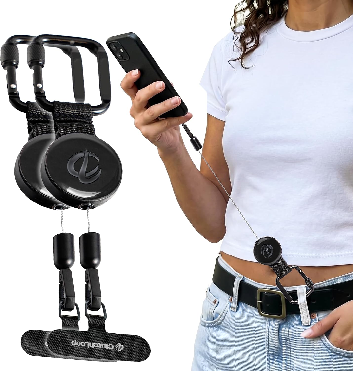 Retractable Anti-Theft Phone Tether — Steel Cable with Locking Carabiner